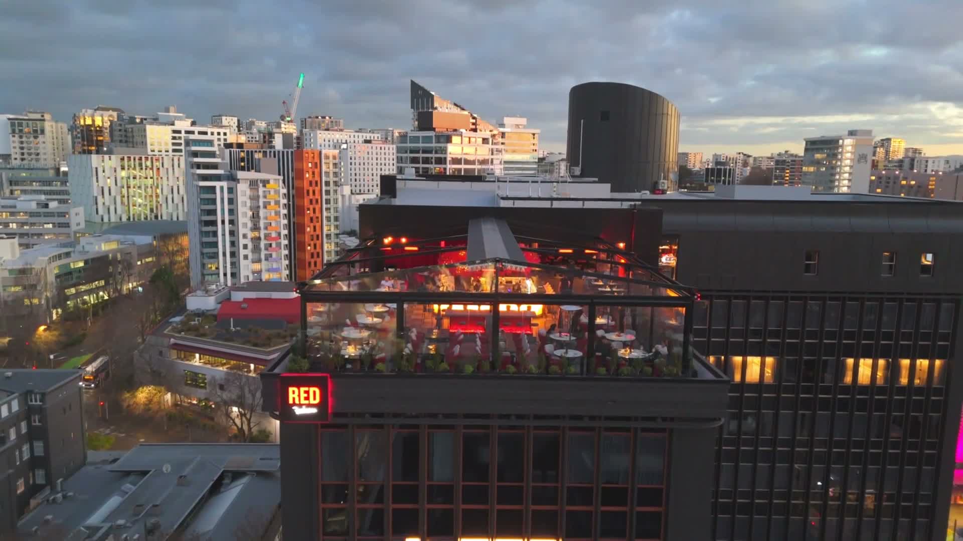 AKA Rooftop aerial view at sunset in Auckland