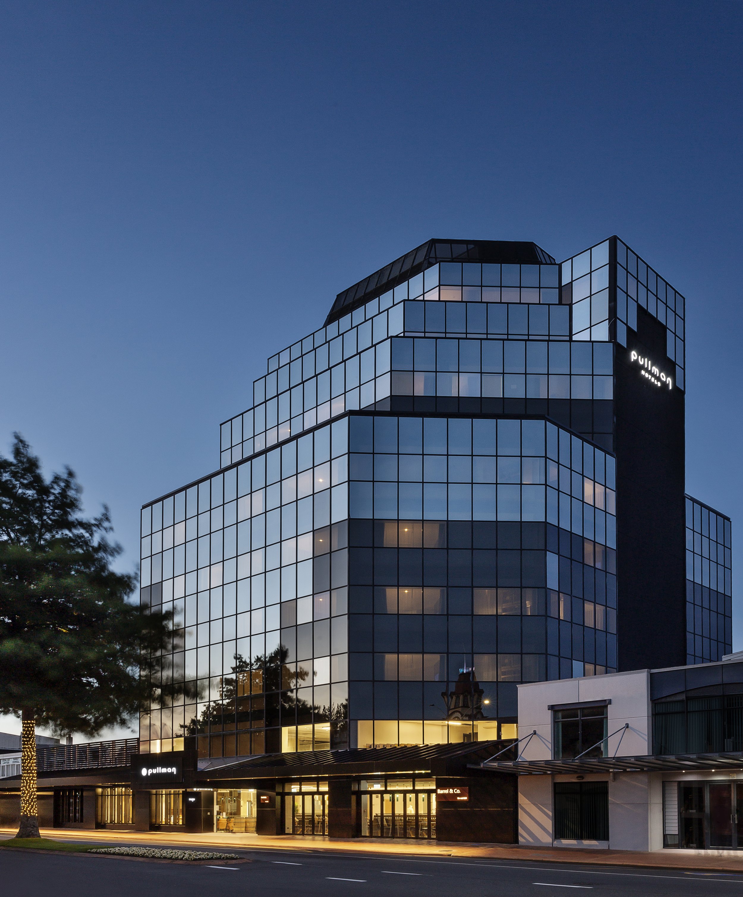 Pullman Rotorua exterior at dusk